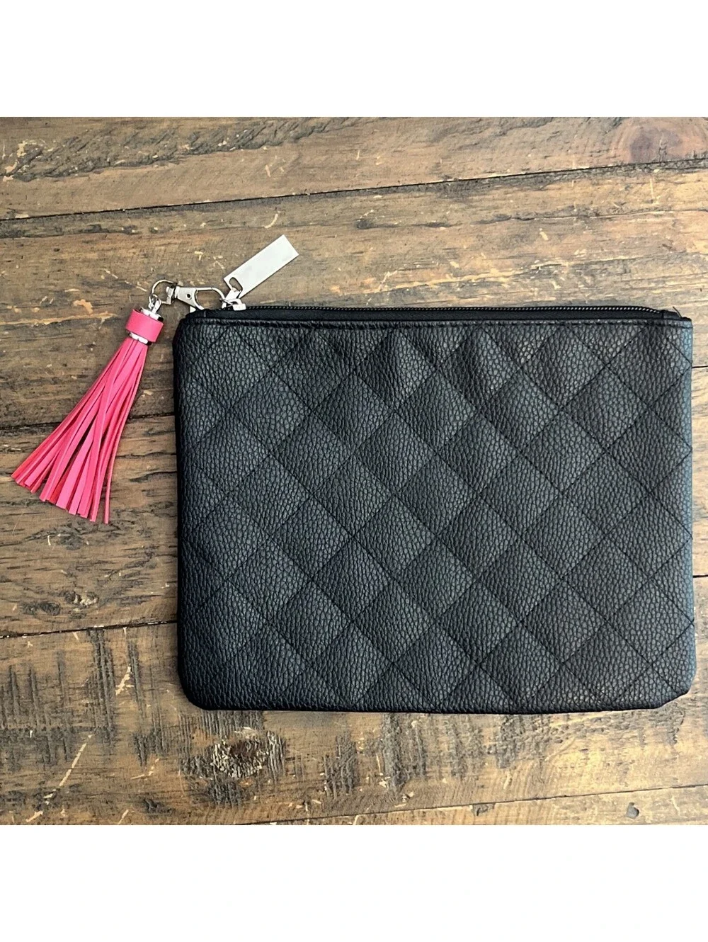 FabD Beauty Black Quilted Makeup Bag Boutique Cosmetic Pouch Zipper Pink Tassel